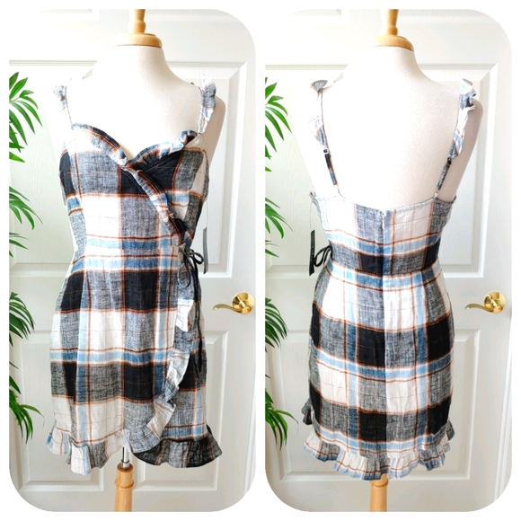 (SOLD) Lulus Multi Plaid Ruffled Wrap Mini Dress - Picture 2 of 10